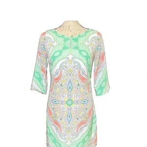 Banana Republic Green and Orange Silk Blend Paisley Dress